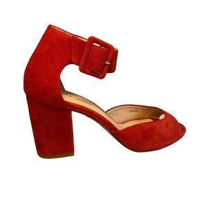 pelle moda pink/red Berlin Toe Block Heel Suede Ankle Strap Dress Sandals 7.5